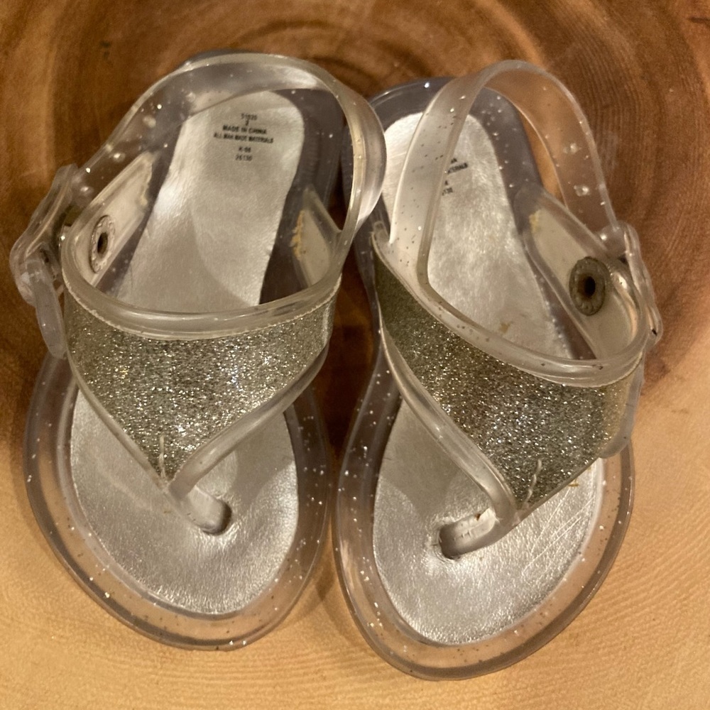 Baby girls toddler Silver Glitter Flip Flop jellies size 2 Summer Beach Shoes